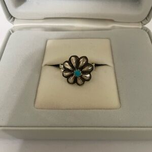 Navajo Sterling Flower Ring with Turquoise Accent 8.5